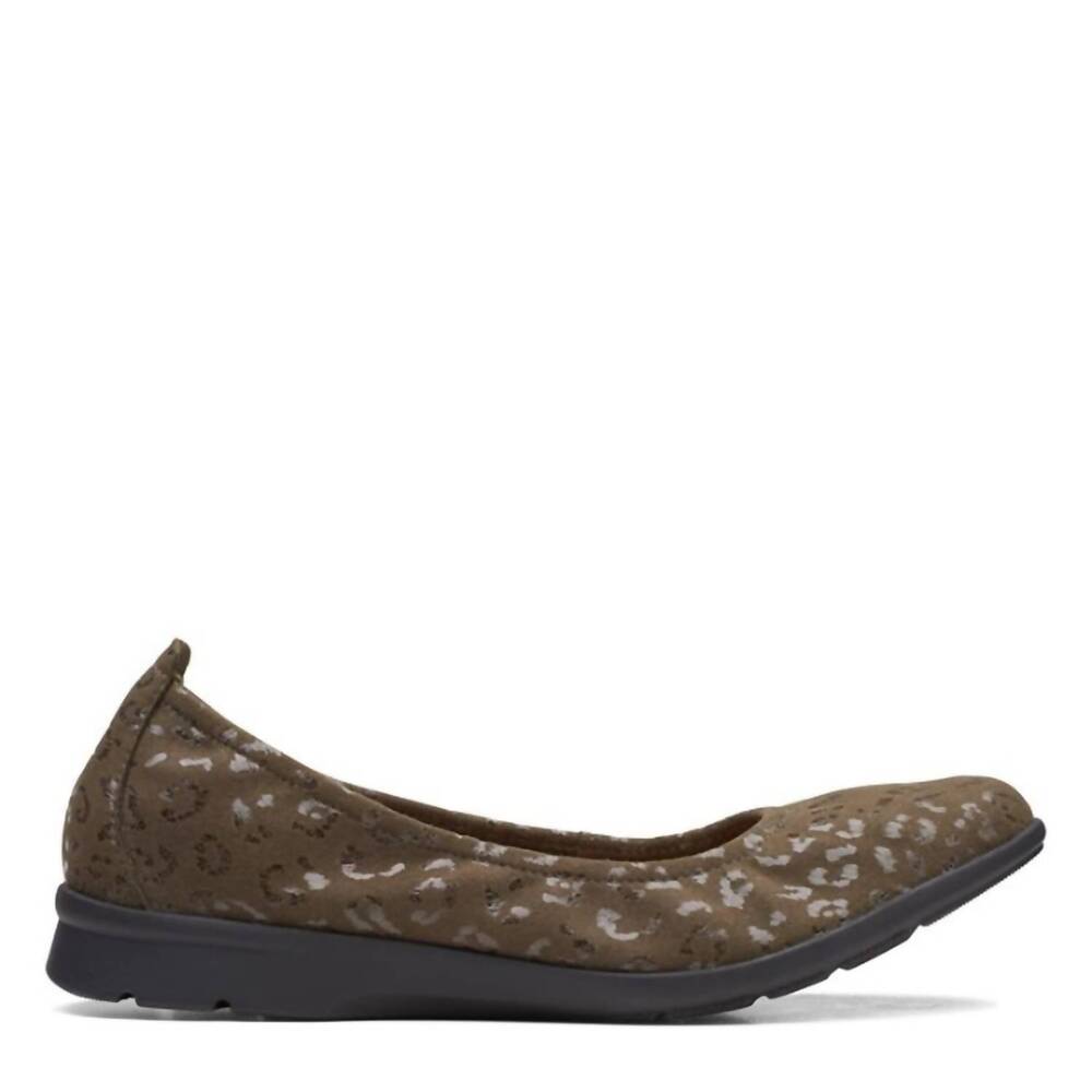 Clarks Olive Brown Leopard Print Suede Flats